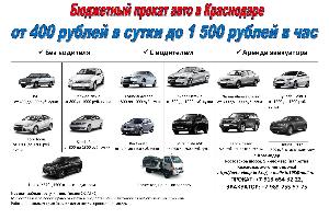 Бюджетный прокат автомобилей от 400 рублей в сутки Город Краснодар
